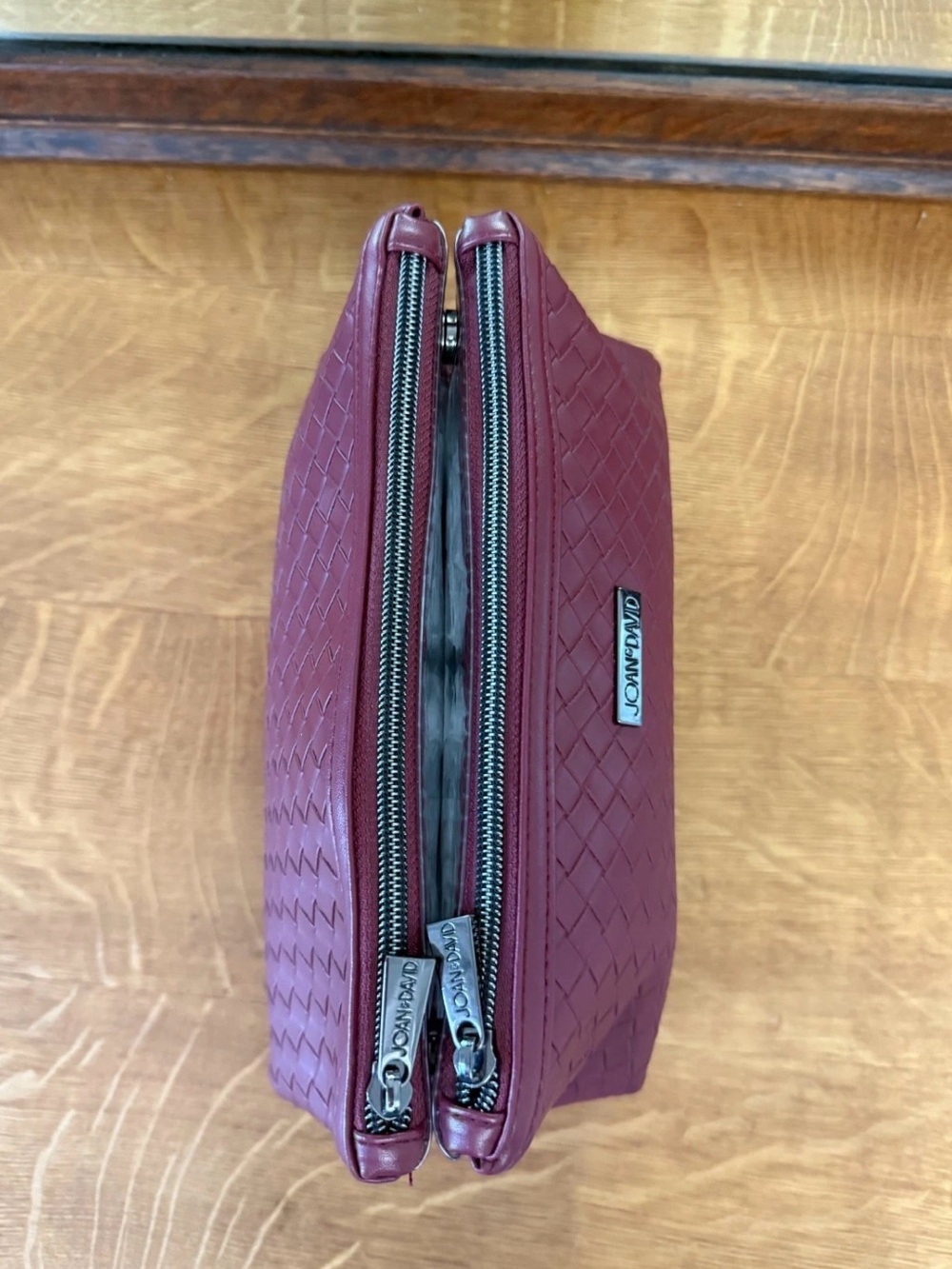 Joan & David Waffle Weave Toiletry Bag Burgundy - Picture 3 of 8